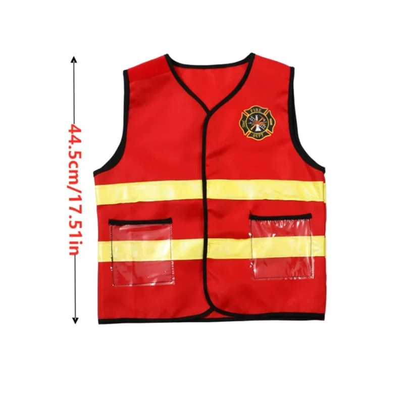 Toddler Red Fireman Costume Printed Play Vest Dress Up Set Realistic Adventure Heroes Toys Kids Play House Birthday Gift