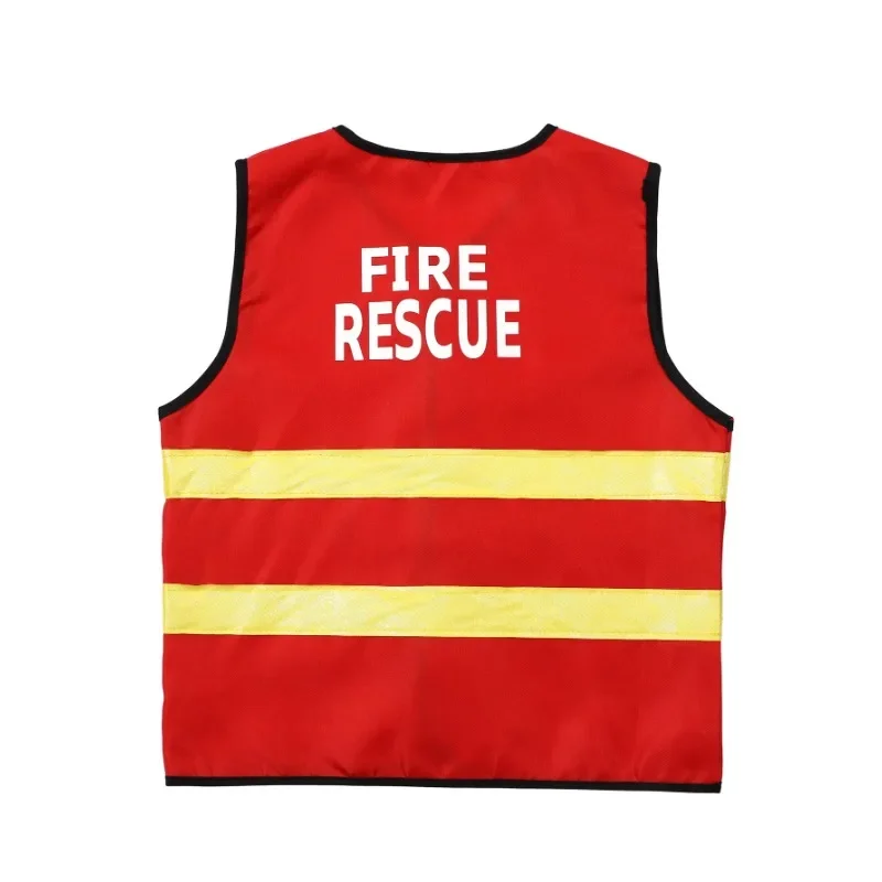 Toddler Red Fireman Costume Printed Play Vest Dress Up Set Realistic Adventure Heroes Toys Kids Play House Birthday Gift