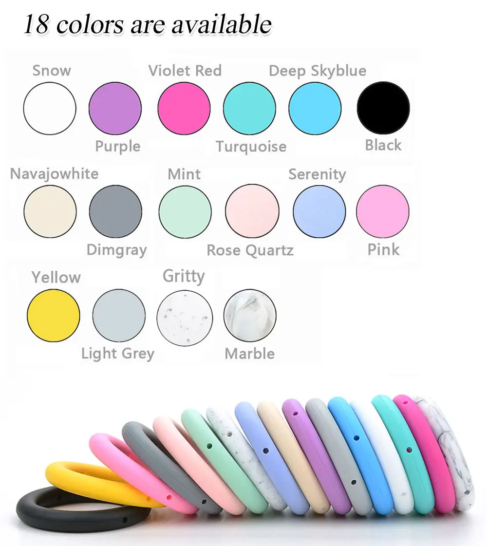 LOFCA Teething Ring 65mm Silicone Beads 3pcs Baby Charm Teether Necklace Pacifier Making BPA Free Food Grade Silicone Jewelry