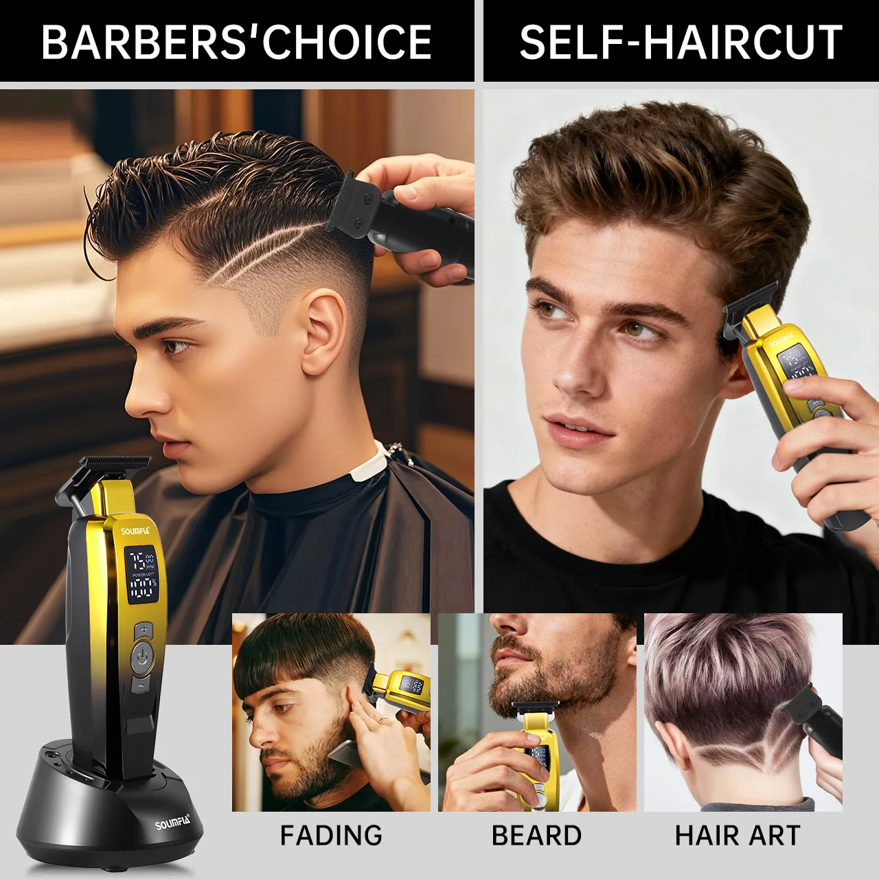 Hatteker New Electric Hair Clipper with Base Charging Oiled Blade Engraving Push White Salon Haircut Knife, Hairdressing Trimmer