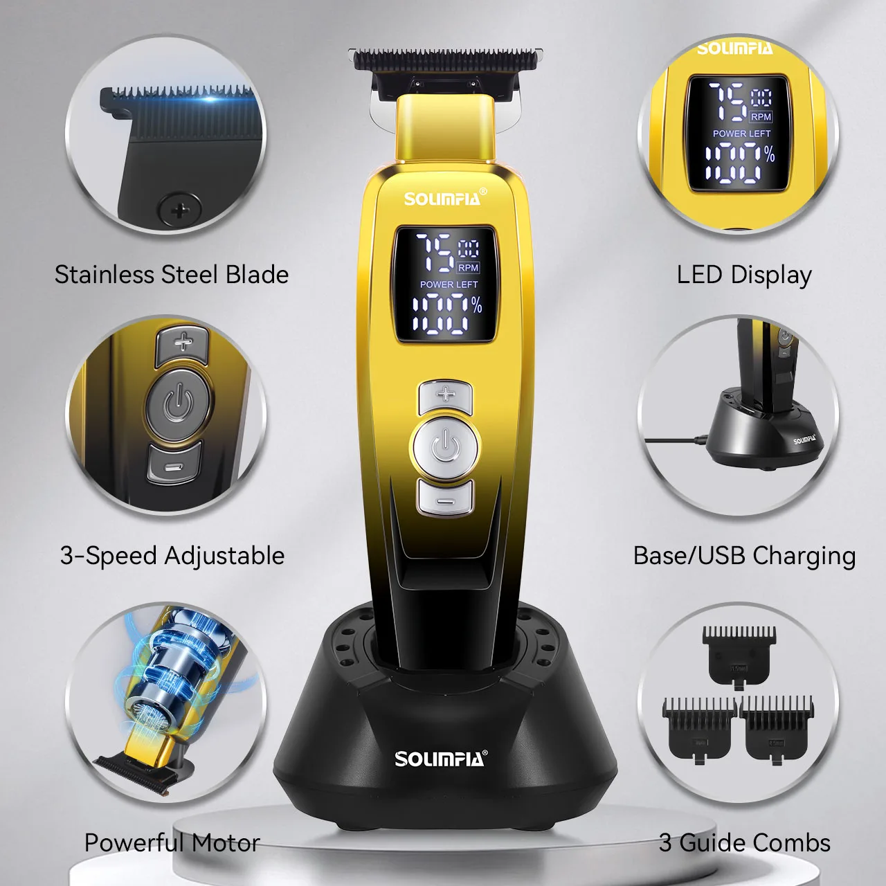 Hatteker New Electric Hair Clipper with Base Charging Oiled Blade Engraving Push White Salon Haircut Knife, Hairdressing Trimmer