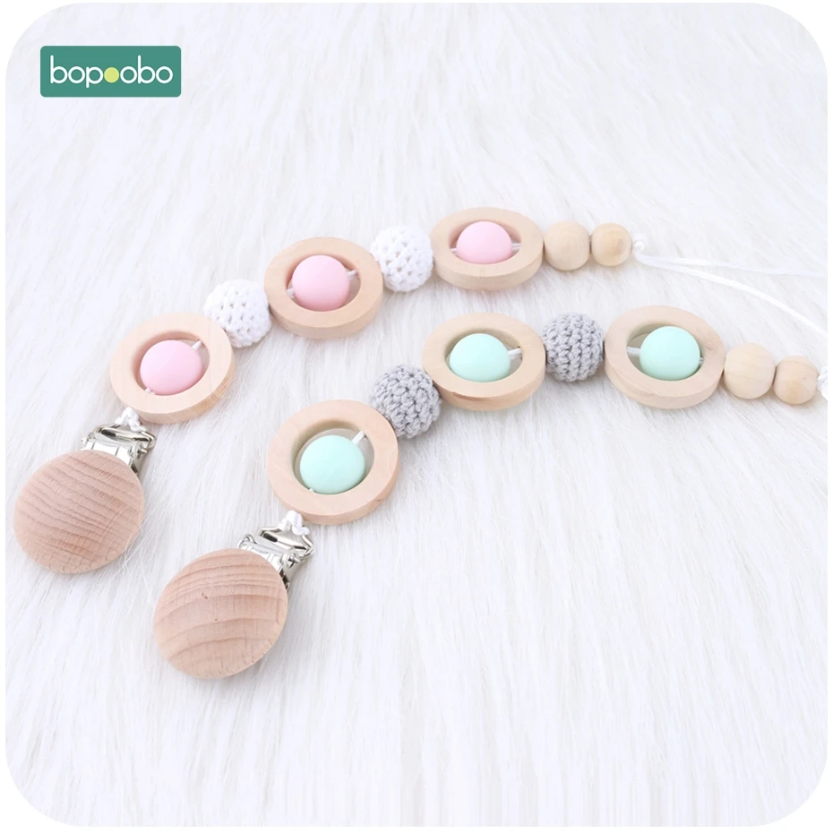 Bopoobo 30mm Wood Ring Teether Baby Wooden Teether Pacifier Chain Accessories New Born Product Baby Toys Wooden Rings