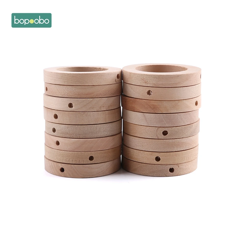 Bopoobo 30mm Wood Ring Teether Baby Wooden Teether Pacifier Chain Accessories New Born Product Baby Toys Wooden Rings