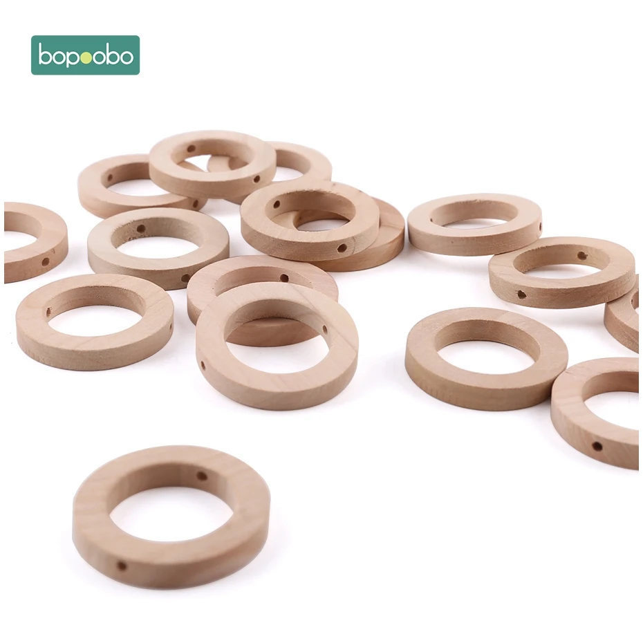 Bopoobo 30mm Wood Ring Teether Baby Wooden Teether Pacifier Chain Accessories New Born Product Baby Toys Wooden Rings