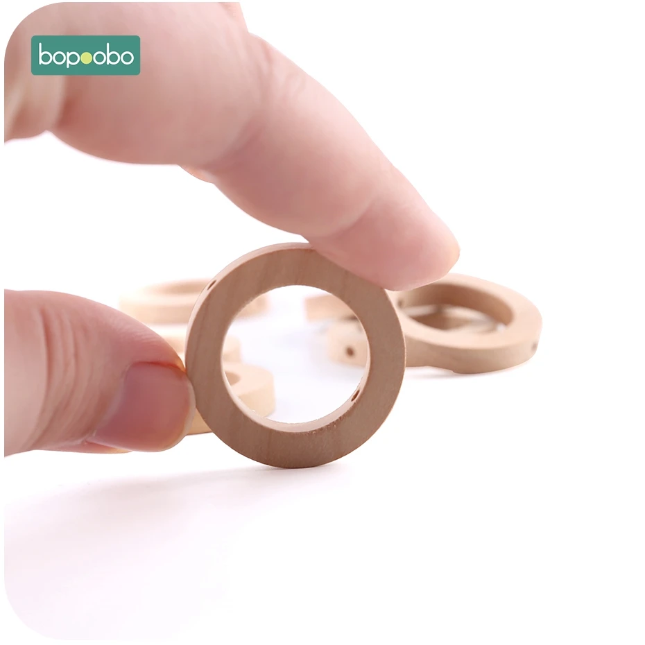 Bopoobo 30mm Wood Ring Teether Baby Wooden Teether Pacifier Chain Accessories New Born Product Baby Toys Wooden Rings