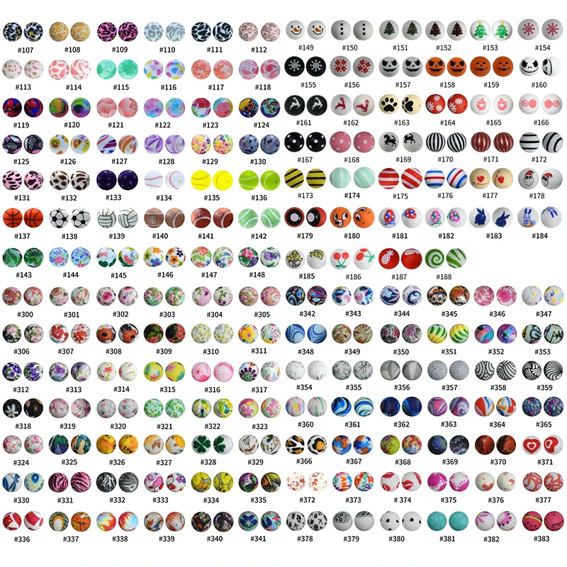 10Pcs 15mm Printed Silicone Beads Round Baseball Tennis Basketball Food Grade Teether Beads for DIY Baby Pacifier Chain Clip