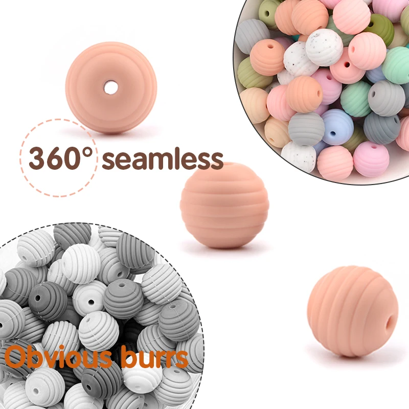 LOFCA Silicone Beehive Beads 20pcs 15mm Baby Teething Beads BPA Round Food Grade Spiral Beads Baby 4-6 Months Baby Shower Gifts