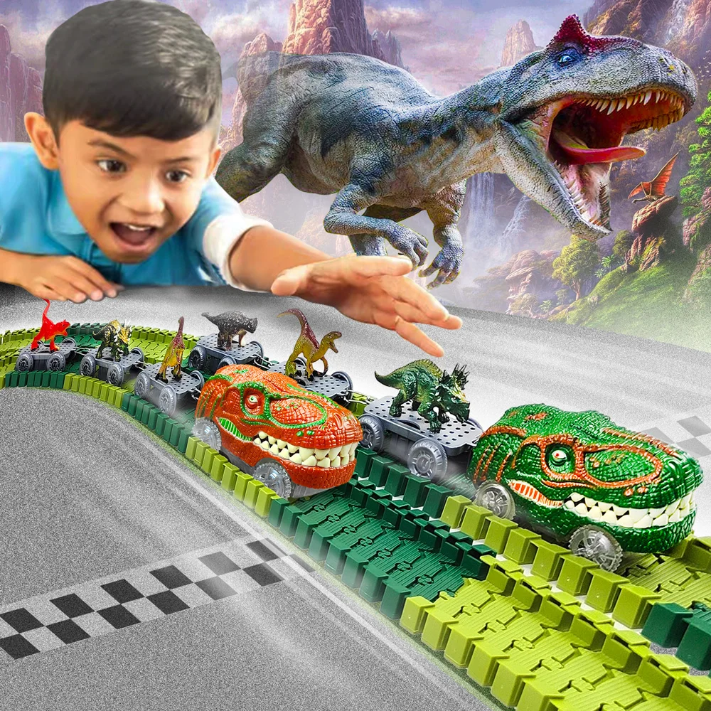 Dinosaur Toys for Kids Mist-spouting Volcano And Climbing Track Train Kit Toys for Boys/Girls Home Schoolers Gift for Party Deco