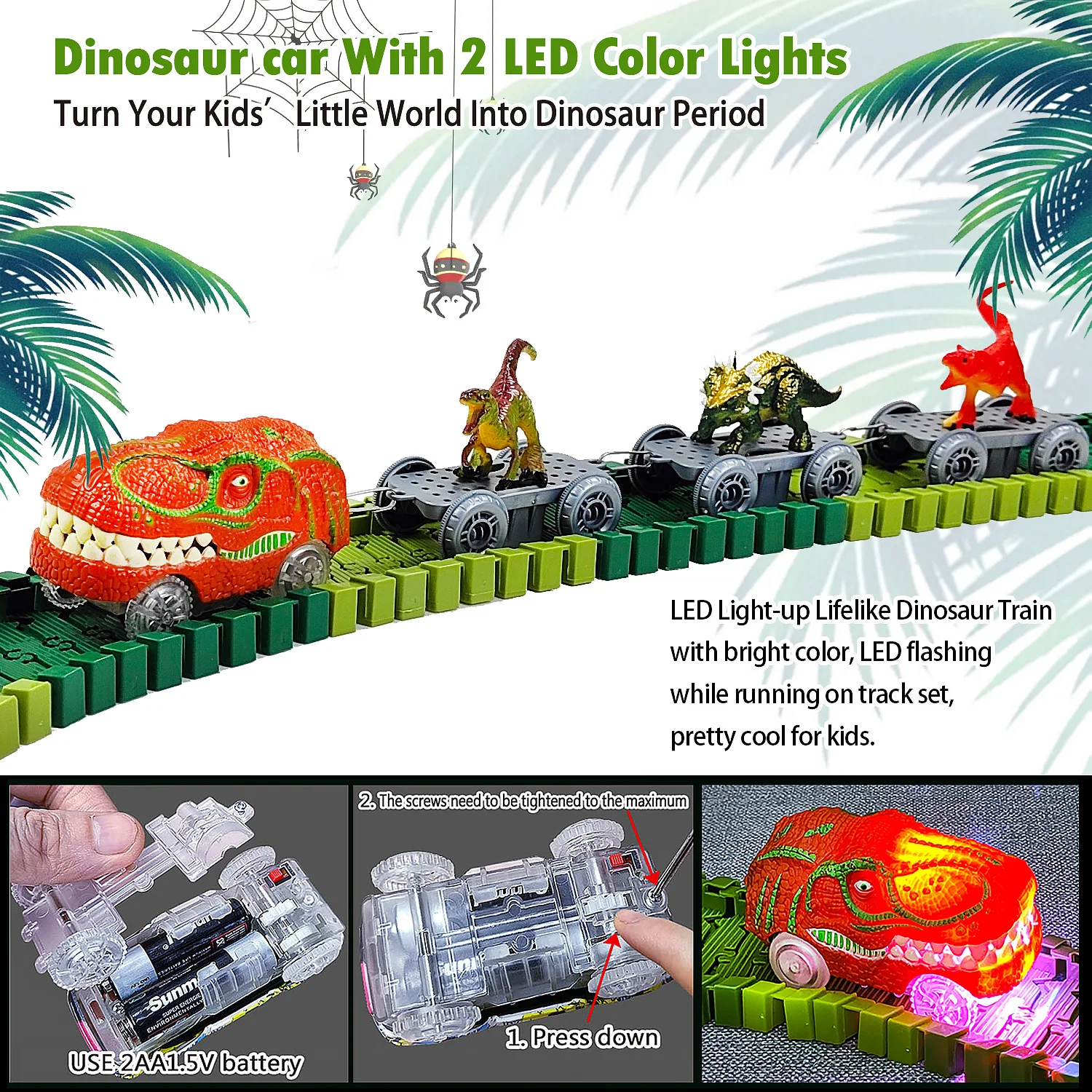 Dinosaur Toys for Kids Mist-spouting Volcano And Climbing Track Train Kit Toys for Boys/Girls Home Schoolers Gift for Party Deco