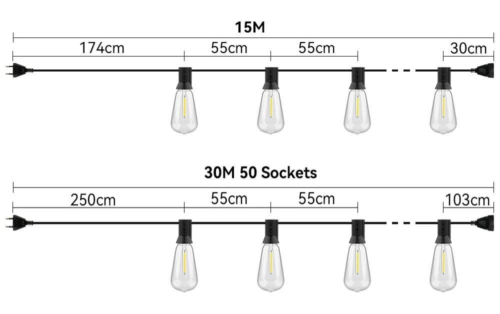 Outdoor String Light ST38 LED String Light Shatterproof Patio Light String Connectable Wedding Light Decoration For Garden Backy