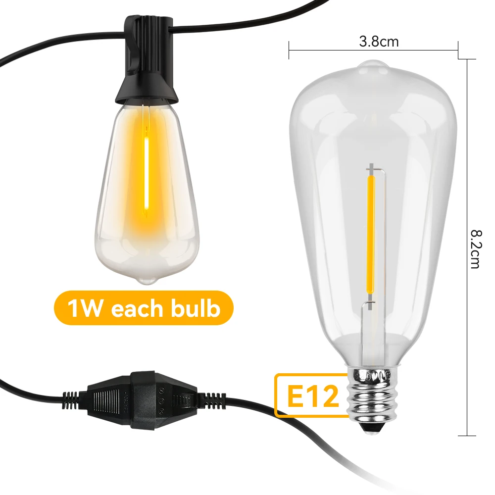 Outdoor String Light ST38 LED String Light Shatterproof Patio Light String Connectable Wedding Light Decoration For Garden Backy