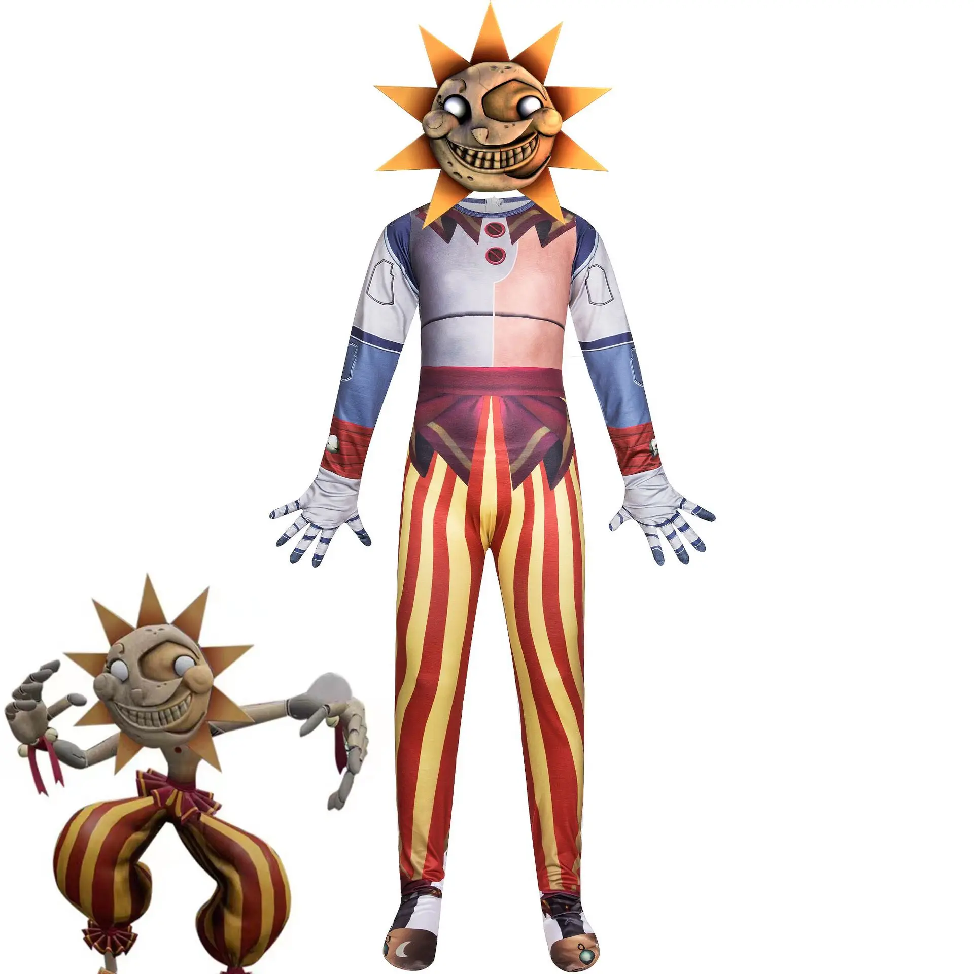 Sundrop Moondrop Cosplay Costume Cartoon Sun Moon Clown Puppet Cosplay Outfit Mask Halloween Birthday Party Costume Kids Boy