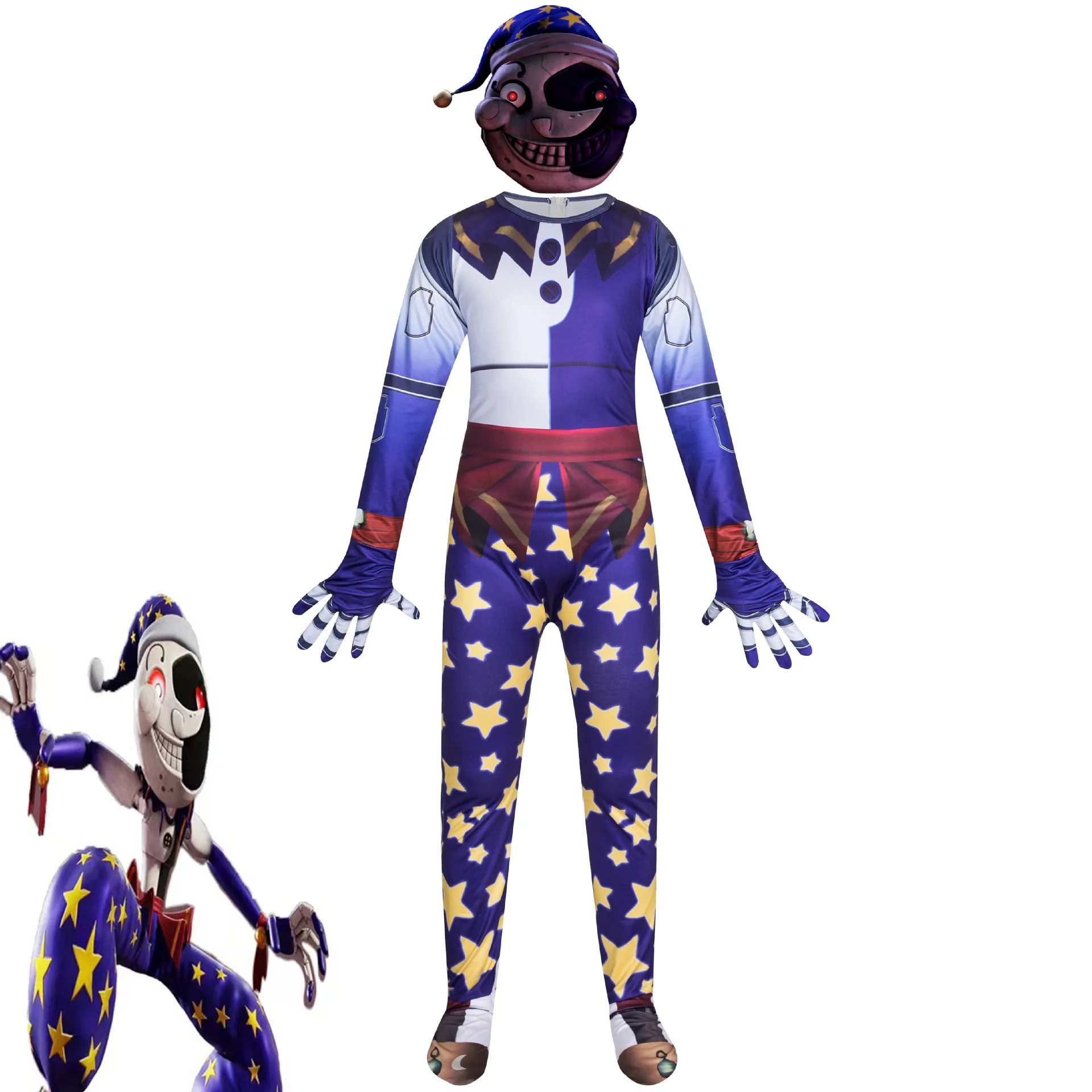 Sundrop Moondrop Cosplay Costume Cartoon Sun Moon Clown Puppet Cosplay Outfit Mask Halloween Birthday Party Costume Kids Boy