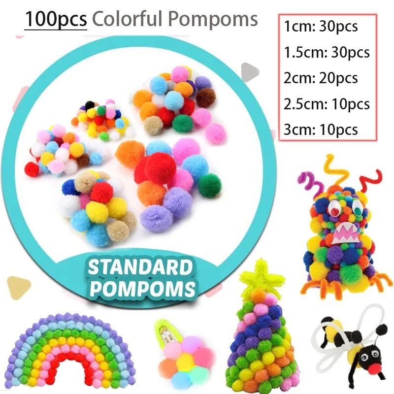 300pcs Kids Art Craft Supplies Set DIY Activities Parties 100 Pipe Cleaners 100 Pompoms 100 Wiggle Eyes Self Adhesive Toys Gifts