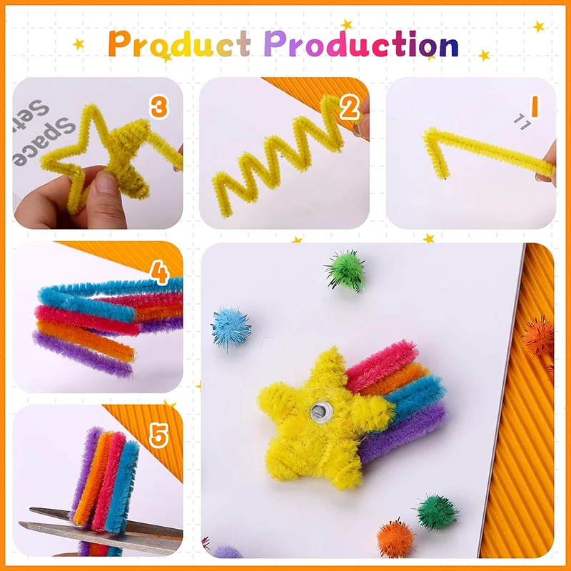 300pcs Kids Art Craft Supplies Set DIY Activities Parties 100 Pipe Cleaners 100 Pompoms 100 Wiggle Eyes Self Adhesive Toys Gifts