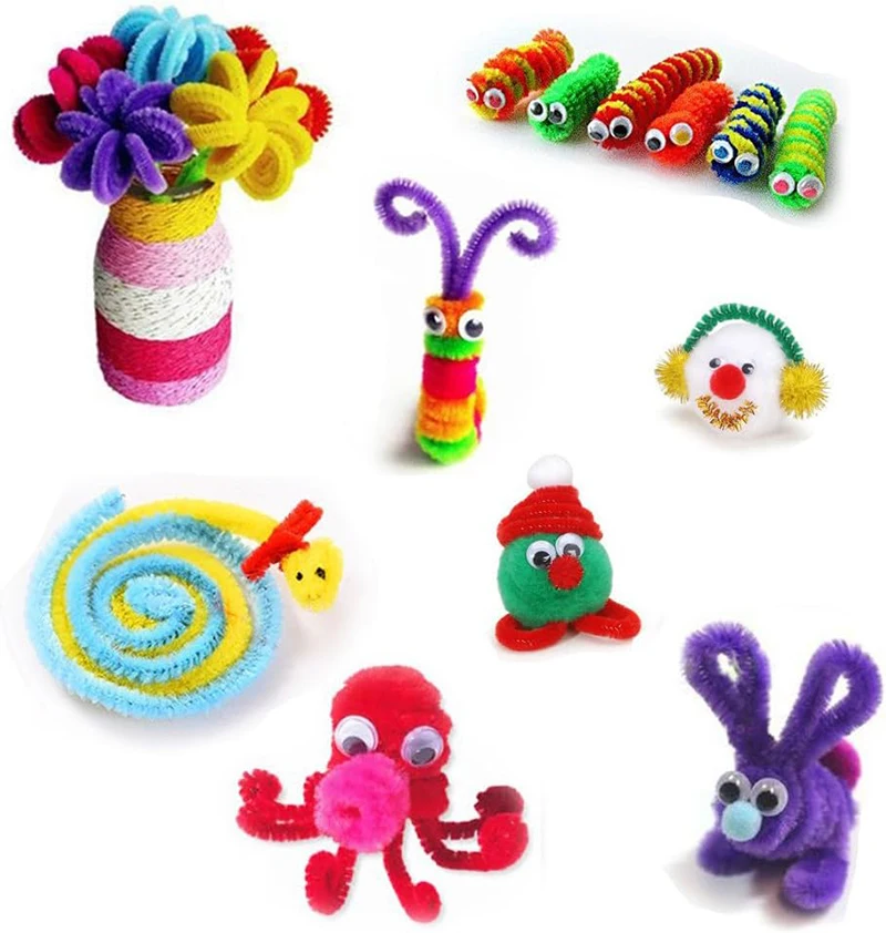 300pcs Kids Art Craft Supplies Set DIY Activities Parties 100 Pipe Cleaners 100 Pompoms 100 Wiggle Eyes Self Adhesive Toys Gifts
