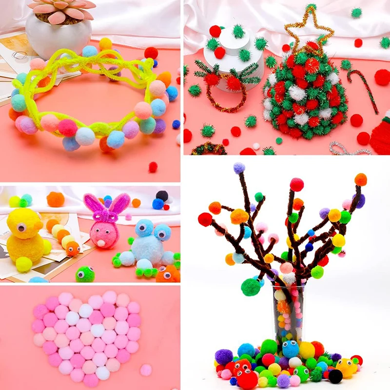 300pcs Kids Art Craft Supplies Set DIY Activities Parties 100 Pipe Cleaners 100 Pompoms 100 Wiggle Eyes Self Adhesive Toys Gifts