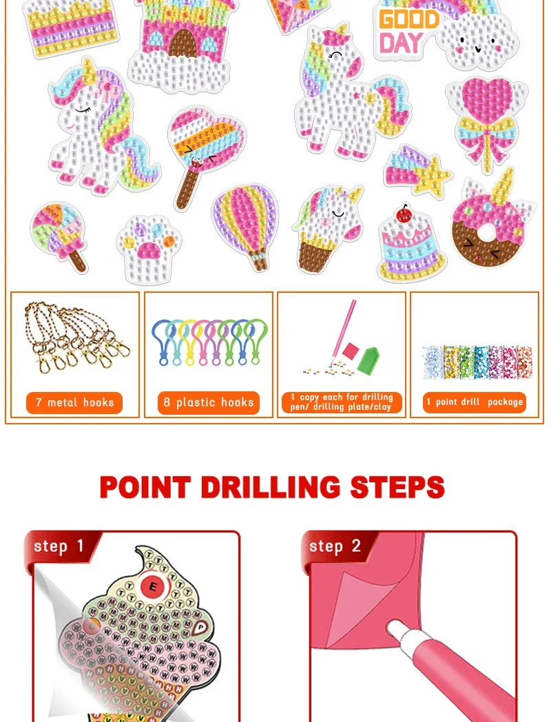 Children's Cartoon Unicorn Magic Gemstone Diamond Painting Children's Set, Homemade Keychain Sticker Art Craft Children's Girl