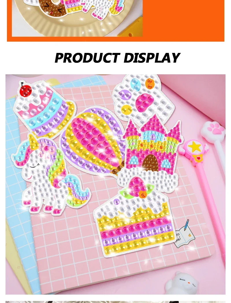Children's Cartoon Unicorn Magic Gemstone Diamond Painting Children's Set, Homemade Keychain Sticker Art Craft Children's Girl