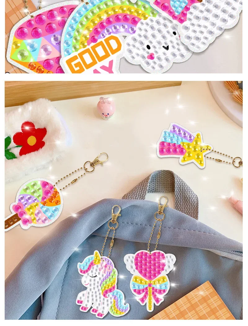 Children's Cartoon Unicorn Magic Gemstone Diamond Painting Children's Set, Homemade Keychain Sticker Art Craft Children's Girl