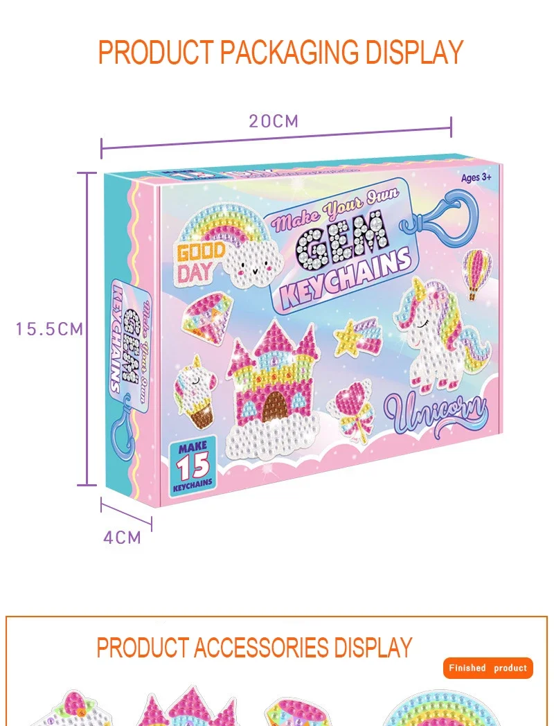 Children's Cartoon Unicorn Magic Gemstone Diamond Painting Children's Set, Homemade Keychain Sticker Art Craft Children's Girl