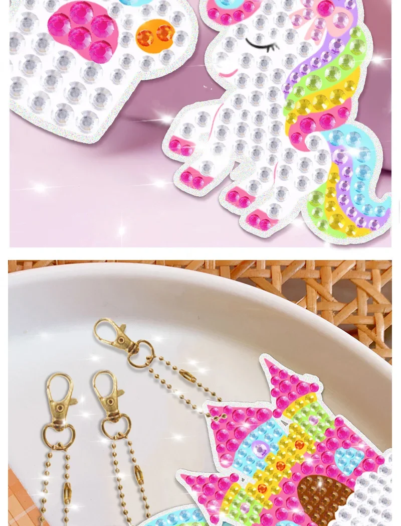 Children's Cartoon Unicorn Magic Gemstone Diamond Painting Children's Set, Homemade Keychain Sticker Art Craft Children's Girl