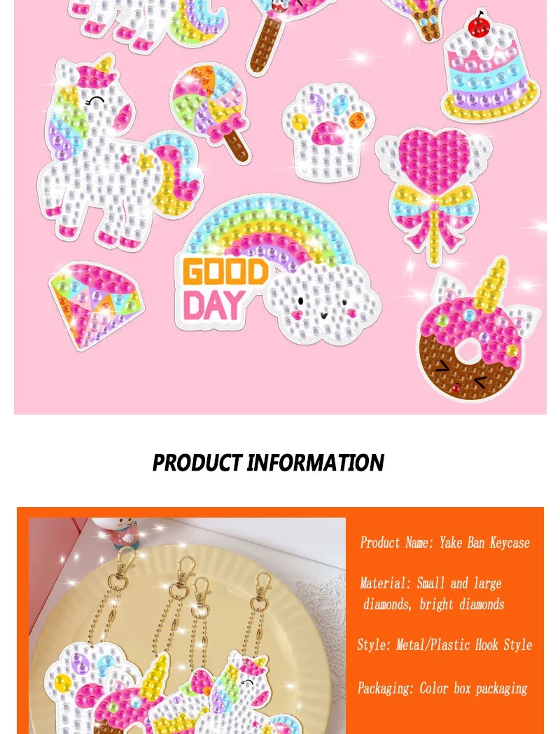 Children's Cartoon Unicorn Magic Gemstone Diamond Painting Children's Set, Homemade Keychain Sticker Art Craft Children's Girl