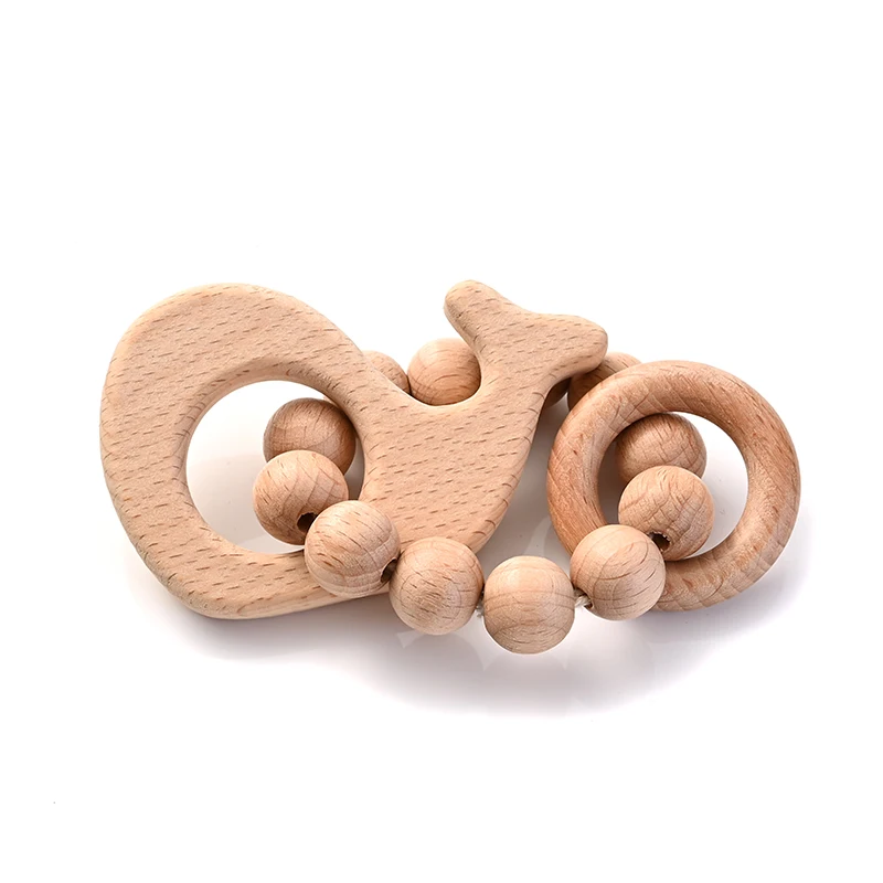 1Pcs Baby Wooden Teether Ring Food Grade Cartoon Animal Rattle Bracelet For Wooden Round Bead Baby Bracelet Teething Care Toys