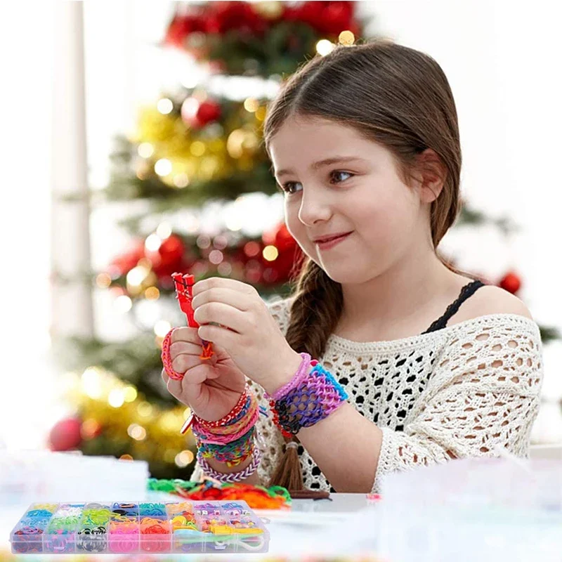 Rubber Bands Loom DIY Handmade Bracelet Making Kits Beads Toys for Girls Children Craft Toys Christmas Gifts Weaving Tool Box