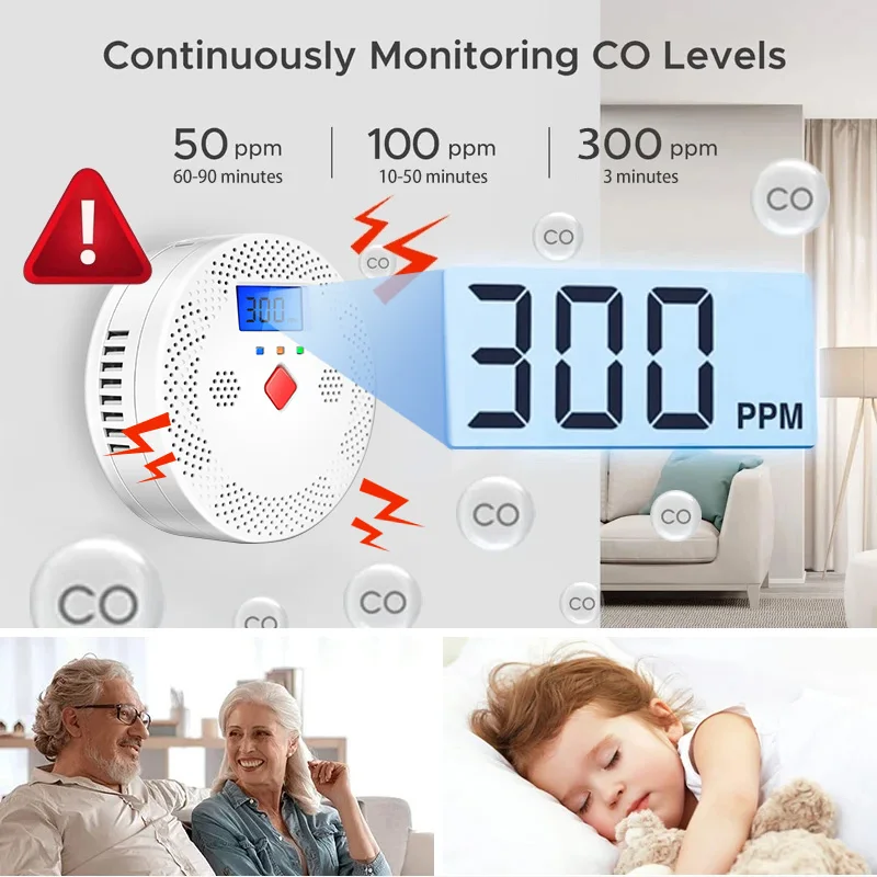 Tuya WiFi Smart Carbon Monoxide Detector Alarm 85dB Sound Warning LCD Digital Display Home Indoor CO Alert Siren