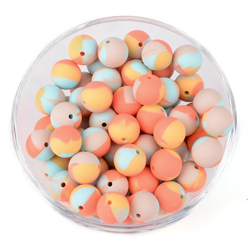 LOFCA 15mm 20pcs/lot Silicone Loose Beads Safe Teether Round Baby Teething Beads DIY Chewable Colorful Teething For Infant