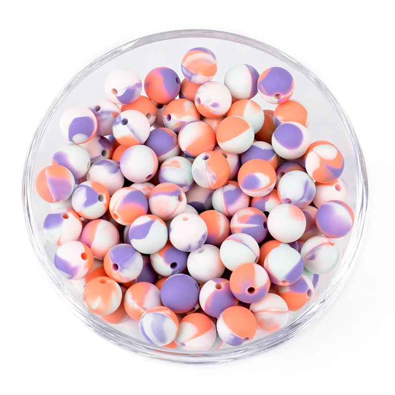 LOFCA 15mm 20pcs/lot Silicone Loose Beads Safe Teether Round Baby Teething Beads DIY Chewable Colorful Teething For Infant