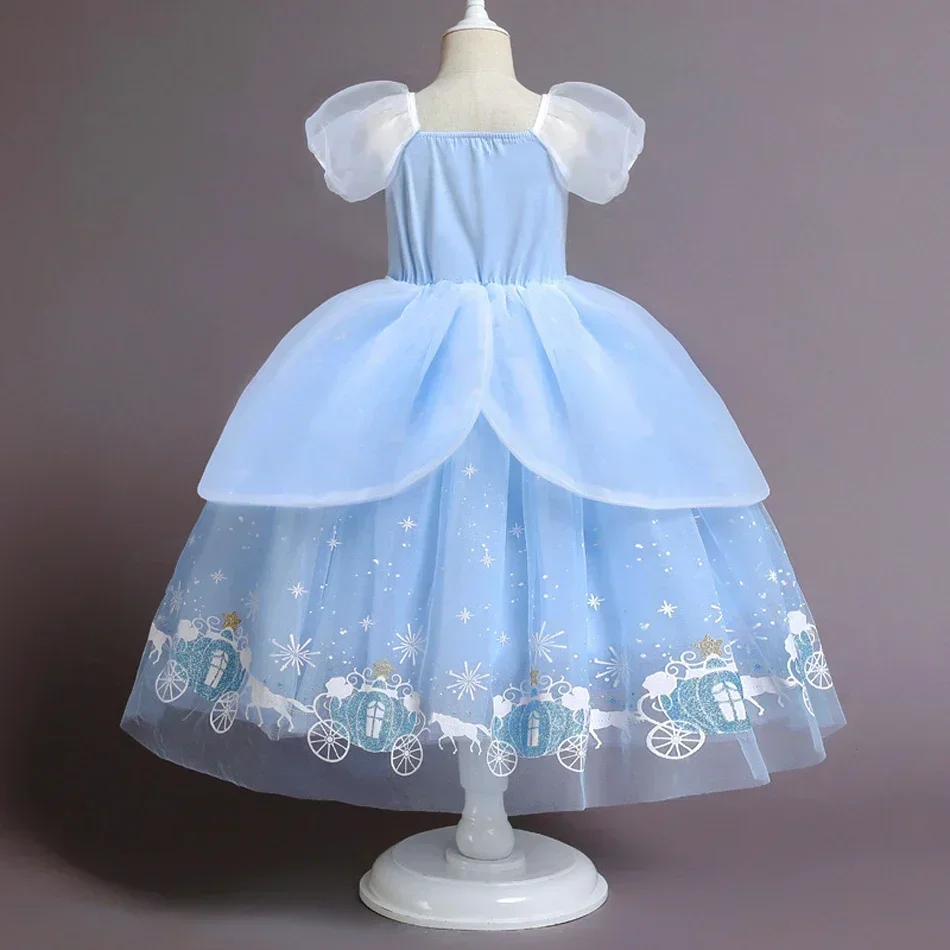 Cinderella Princess Cosplay Dress for Girl Kids Ball Gown Sequin Carnival TUTU Puff Mesh Clothing for Birthday Gift Summer Dress