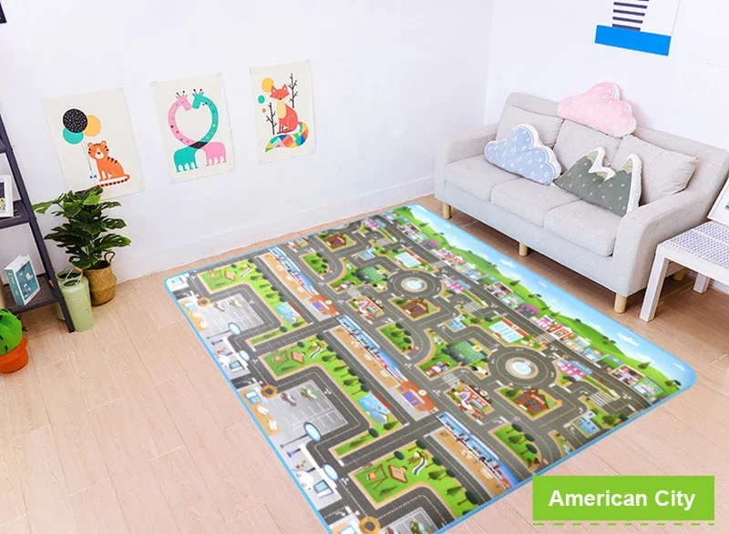 Baby Crawling Mat Non-Slip Surface Baby Carpet Rug Play Mat 0.3cm Thick Urban Track Learning Mat for Children Game Pad