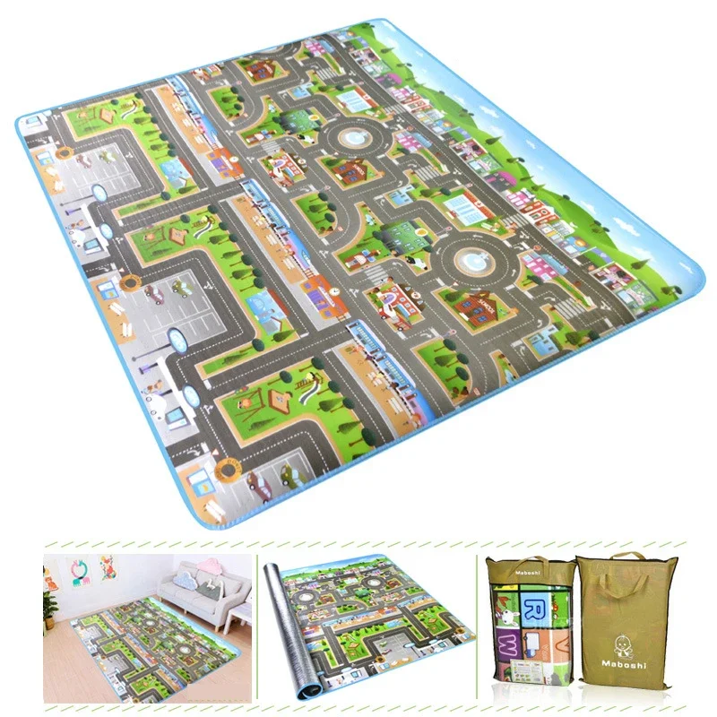 Baby Crawling Mat Non-Slip Surface Baby Carpet Rug Play Mat 0.3cm Thick Urban Track Learning Mat for Children Game Pad