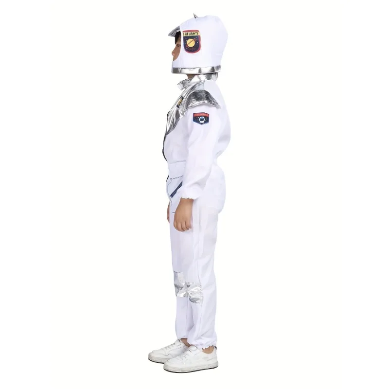 Boy's Cartoon Astronaut Cosplay Costume, Halloween Dress Up One-piece Jumpsuit & Hat, Kid's Dress Up Outfit For Carnival Party