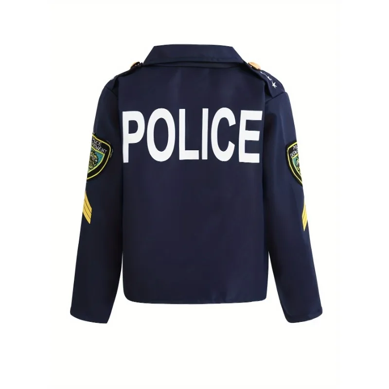 Kids Police Officer Costume Set - Jacket, Pants, Justice Hero Boys Police Officer Uniform Cap & Accessories for Halloween Party