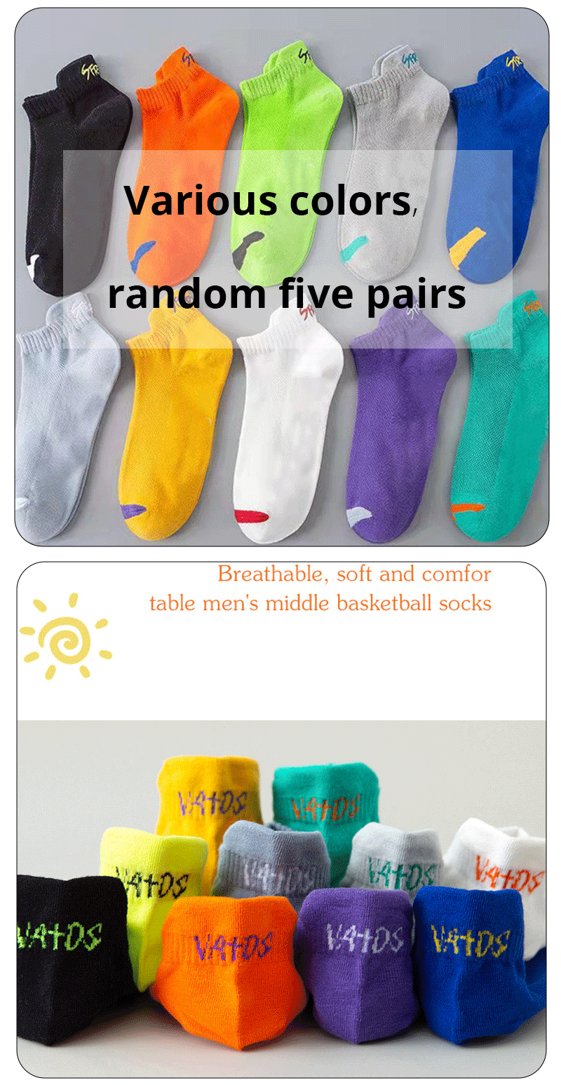 5/6/12 Pairs Bright Color Ankle No Show Socks Men Breathable Street Fashion Sport Deodorant Invisible Travel Running Socks