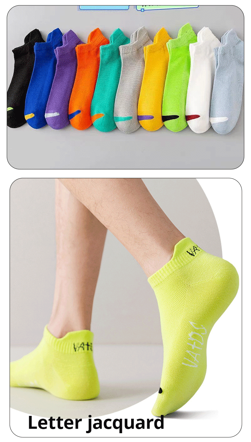 5/6/12 Pairs Bright Color Ankle No Show Socks Men Breathable Street Fashion Sport Deodorant Invisible Travel Running Socks