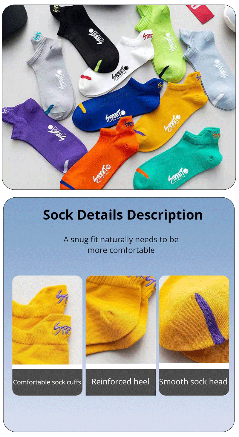 5/6/12 Pairs Bright Color Ankle No Show Socks Men Breathable Street Fashion Sport Deodorant Invisible Travel Running Socks