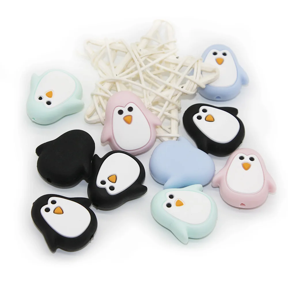 Cute-Idea 5PCs Mini Penguin Baby Animal Silicone Beads Teething Product Food Grade Pacifier Chain Rodent Toys Accessories gifts