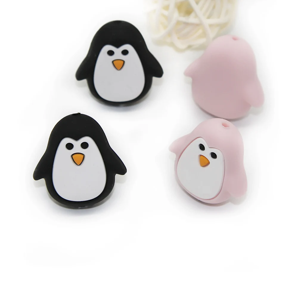 Cute-Idea 5PCs Mini Penguin Baby Animal Silicone Beads Teething Product Food Grade Pacifier Chain Rodent Toys Accessories gifts