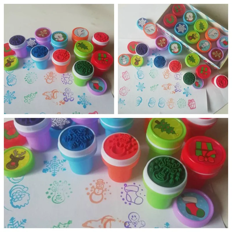 10 Pcs/Box Simple Stamps Toy for Kids Cartoon Animal Self-ink Seal DIY Painting Notebook Decor Gift