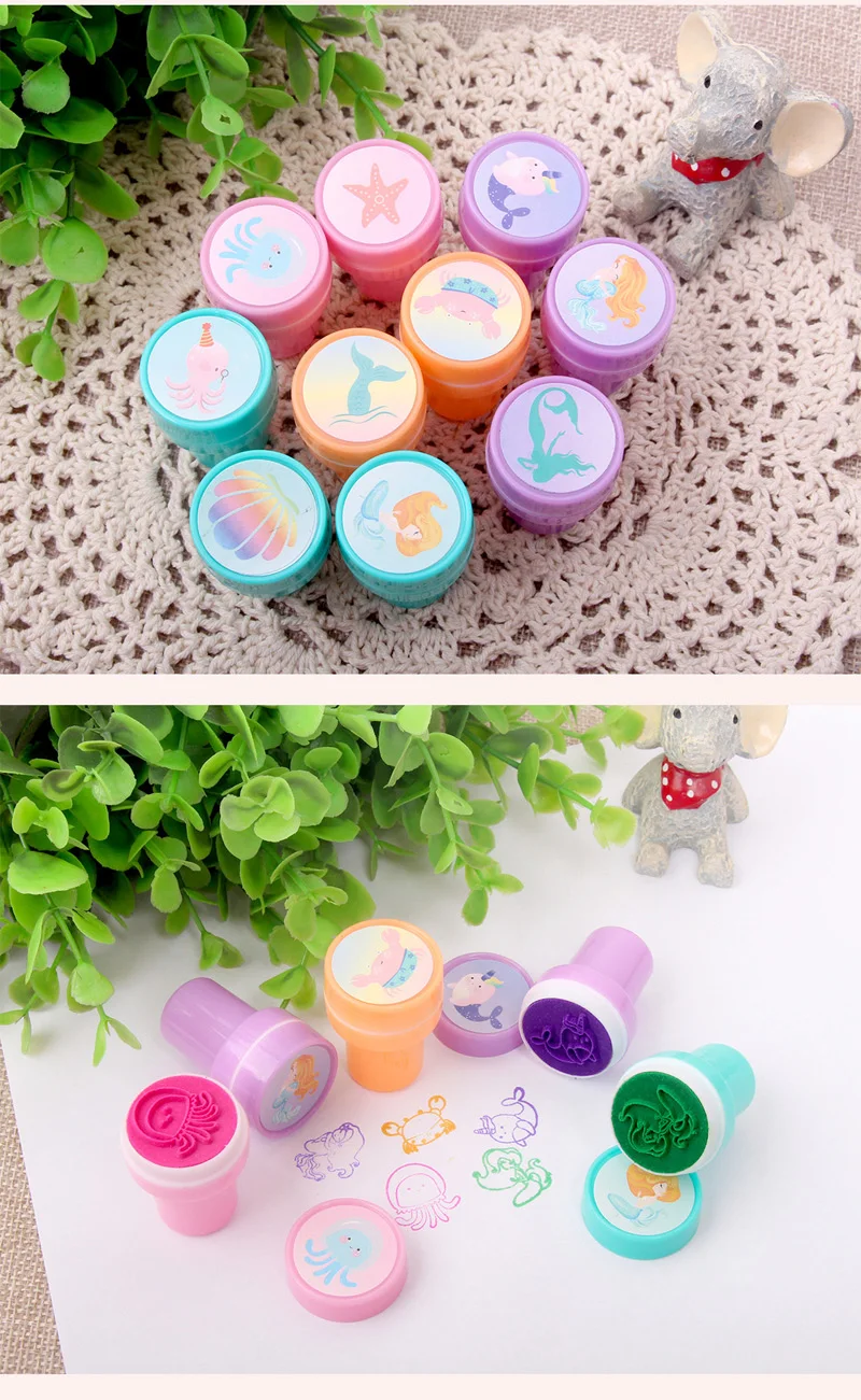 10 Pcs/Box Simple Stamps Toy for Kids Cartoon Animal Self-ink Seal DIY Painting Notebook Decor Gift