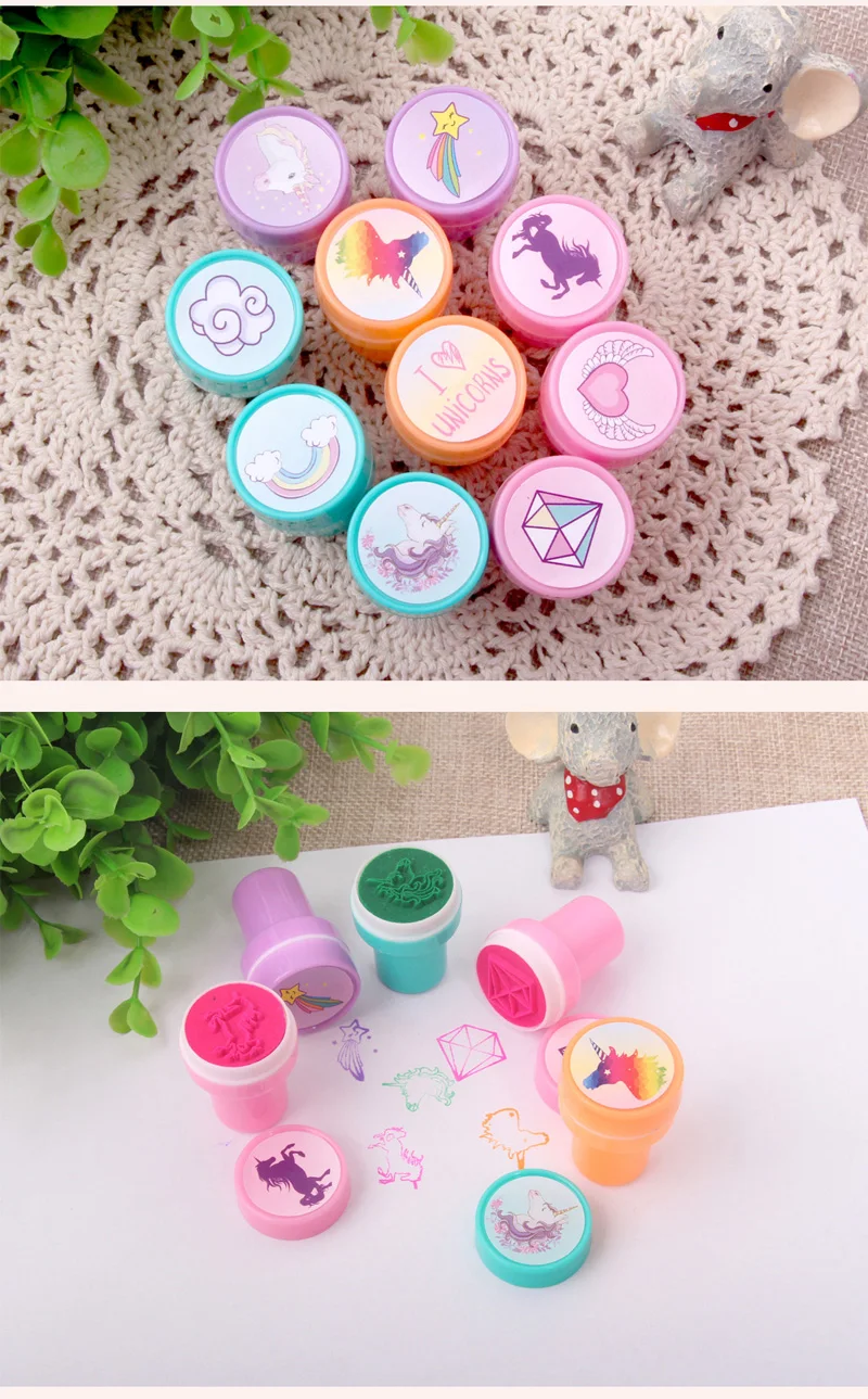 10 Pcs/Box Simple Stamps Toy for Kids Cartoon Animal Self-ink Seal DIY Painting Notebook Decor Gift