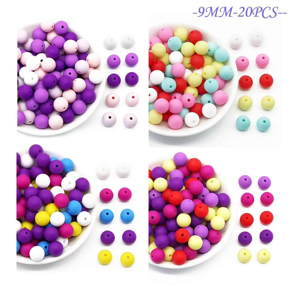 Cute-Idea 20Pcs Silicone Round Beads 9MM Baby Teething Chewable Beads DIY Baby Rodent Pacifier Chain Toys Accessories Baby Goods