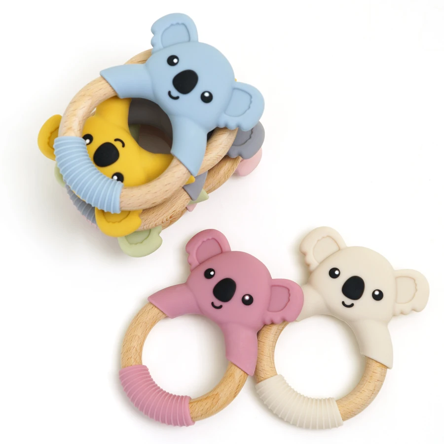 1PC BPA Free Koala Wood Ring Kids Teething Rodent Infant Baby Teether Toys Baby Gym Mobile Rattles Newborn Educational Toys