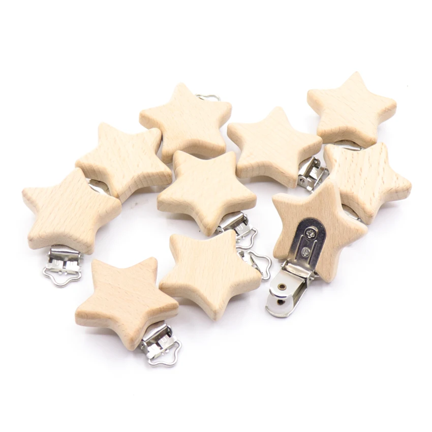 5Pcs/Sets Baby Pacifier Clips BPA Free Cute Modelling Beech Pacifier Clip Baby DIY Cartoon Animal Wooden Log Nipple Chain Holder