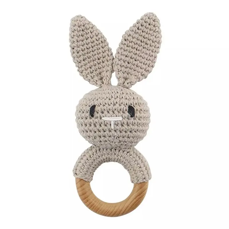 Wooden Rattle Baby Teether for Kids Teething Rings Animal Crochet Rattle Elephant Wooden Babies Gym Montessori Children's Toys