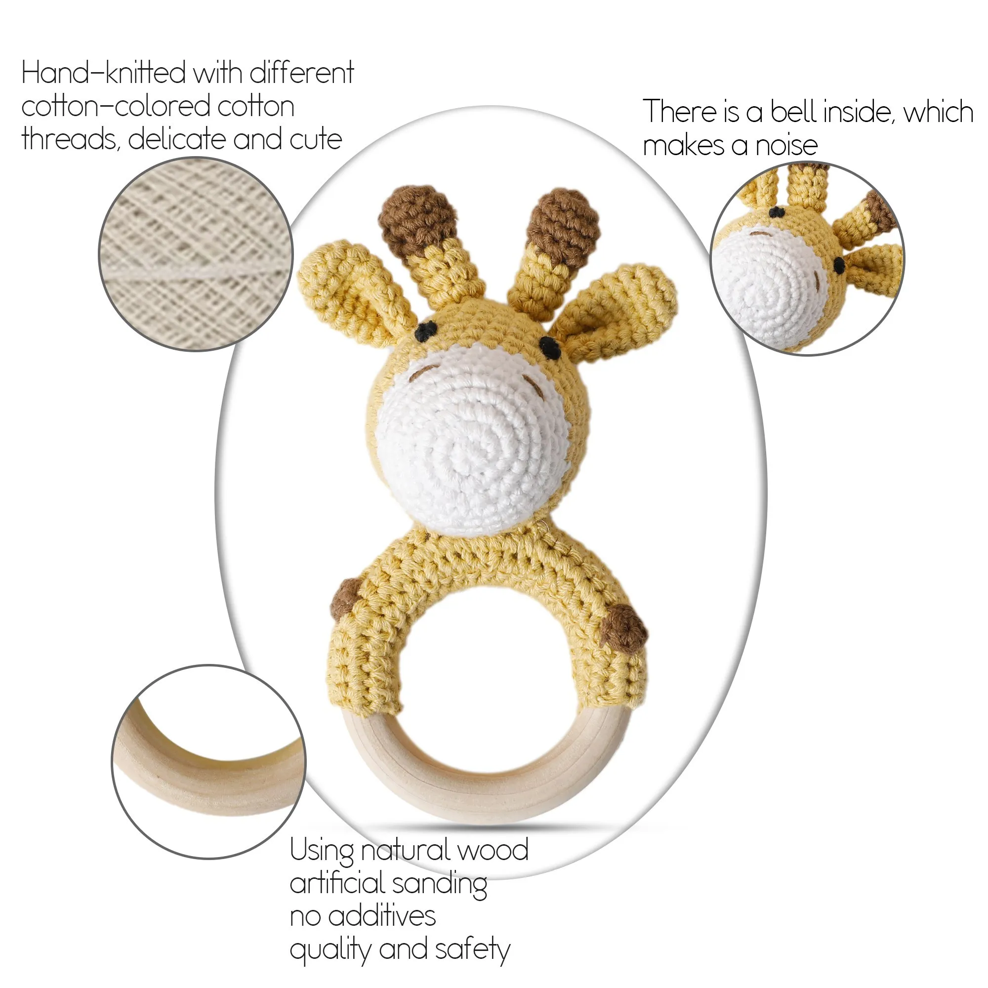 Wooden Rattle Baby Teether for Kids Teething Rings Animal Crochet Rattle Elephant Wooden Babies Gym Montessori Children's Toys